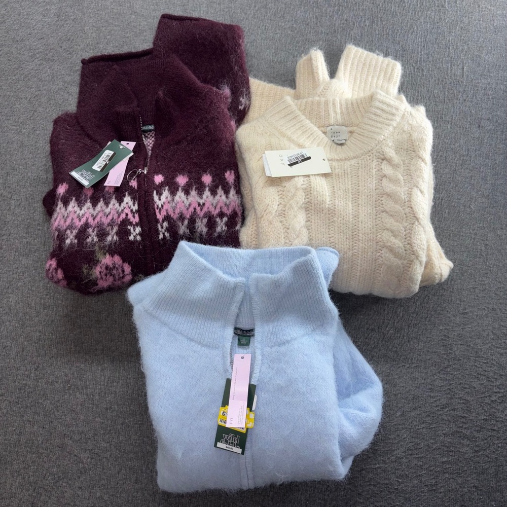 3 Wild Fable Light Blue Fuzzy Quarter Zip Sweaters NWT Small Mock Neck Pullover